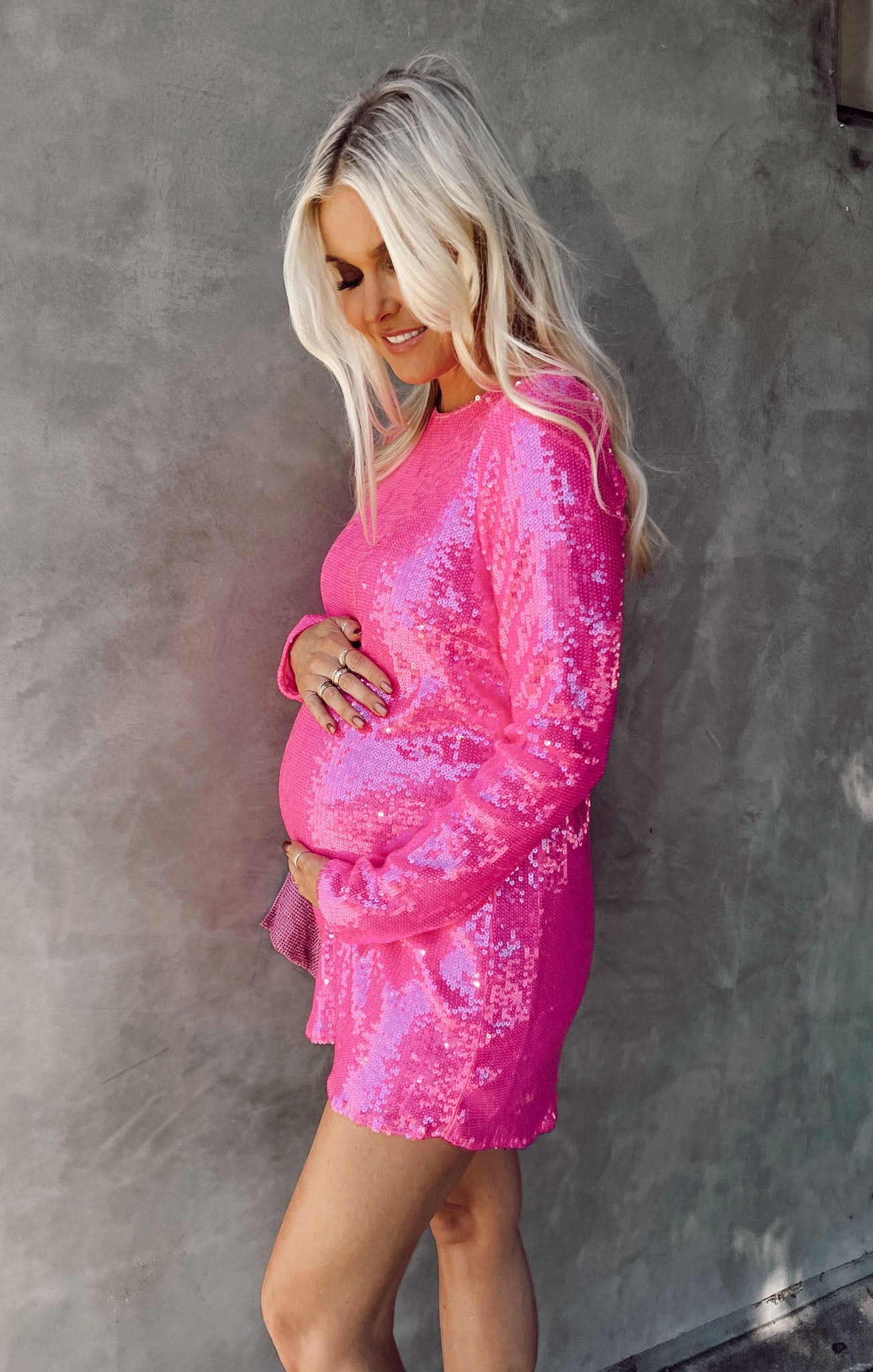 Maddison Mini Dress ~ Bright Pink Sequins XS