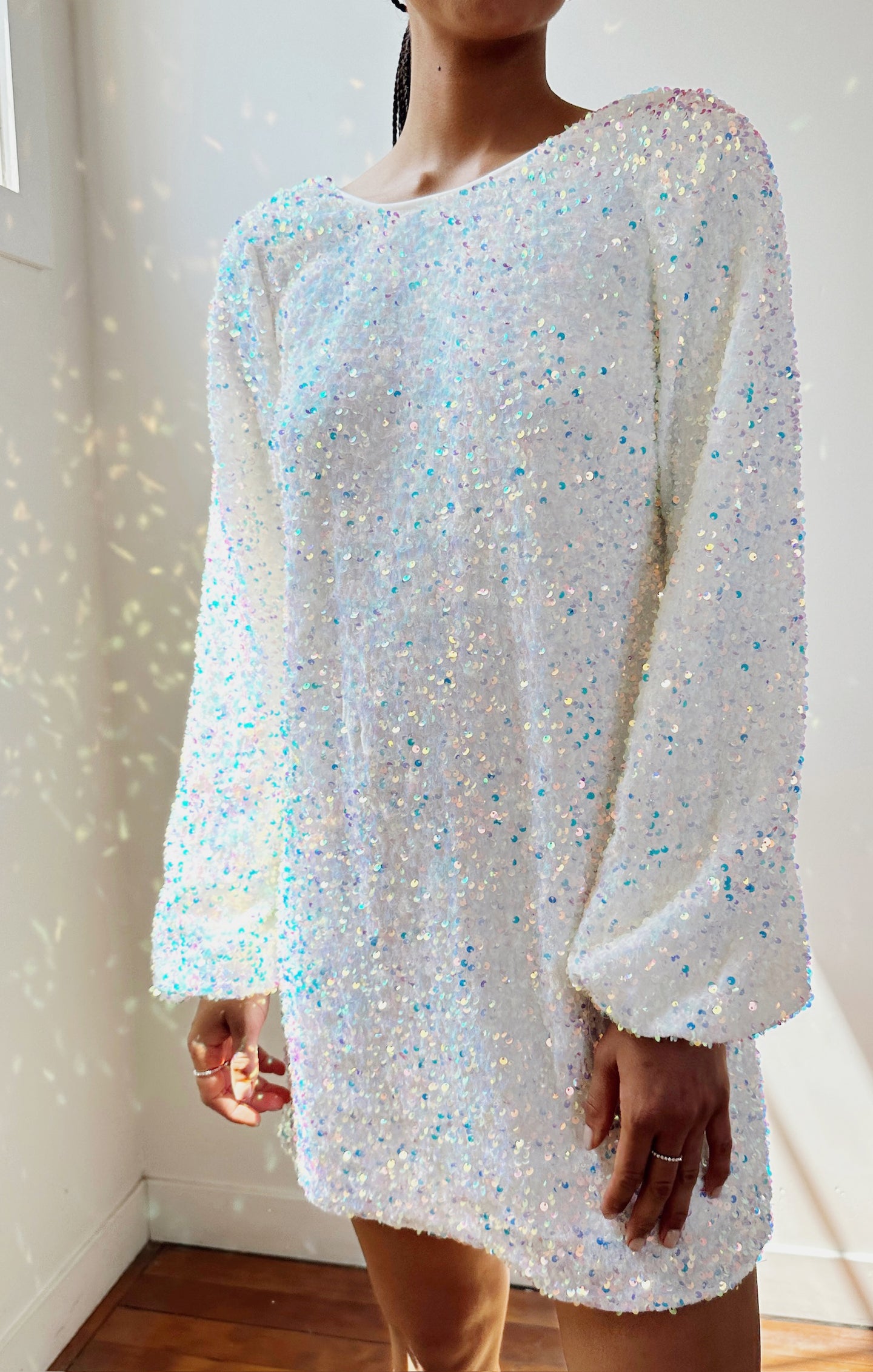 white sequin clarabelle mini