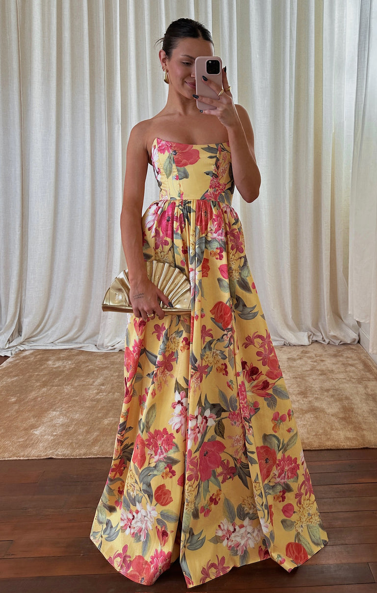 Juliet Maxi Dress, in Mimosa Floral Taffeta, Size: Medium | Show Me Your Mumu