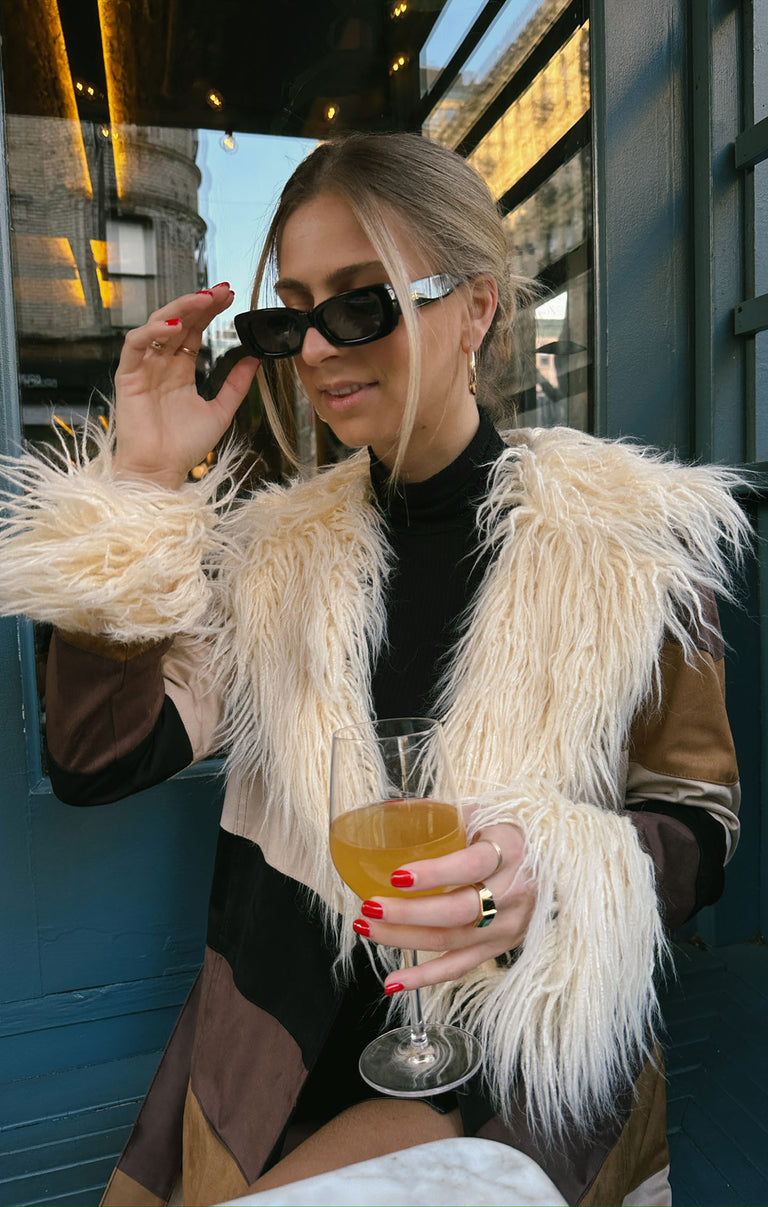 【THE TOE】Lane fur coat Penny Lane Long Coat ~ Faux Suede Chevron with Faux Fur – Show Me