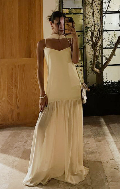 Dalia Maxi Dress, in Pale Yellow Luxe Satin | Show Me Your Mumu