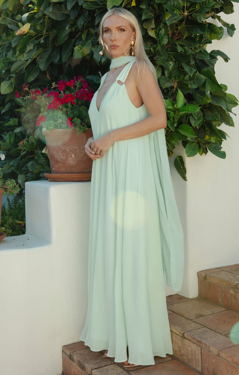 Heidi Maxi Dress, in Pistachio Pleated Chiffon, Size: XL | Show Me Your Mumu
