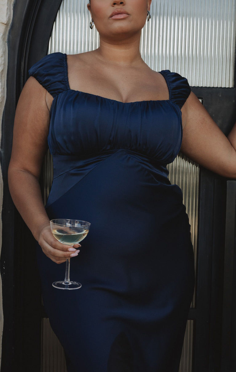 broadway show navy blue high low maxi dress Calvary Maxi Dress