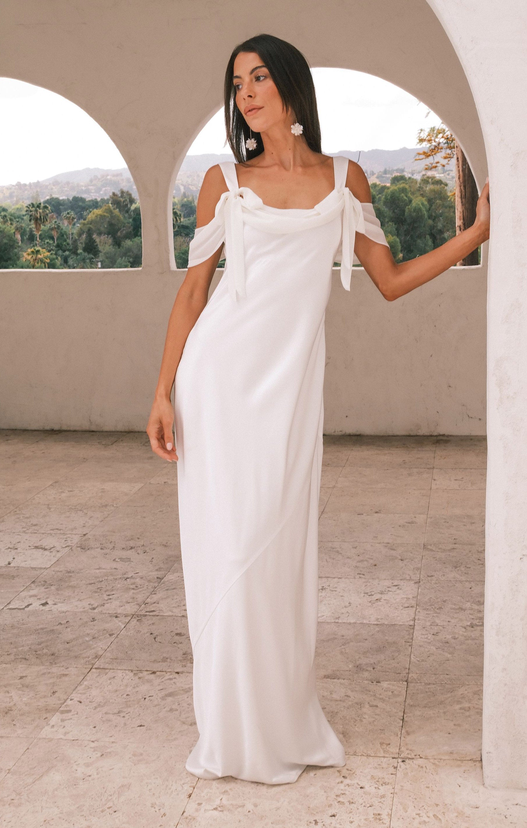 ◆Loulouseoul◆ Eternal Eve Midi Dress Scarf Set Ivory LOUELLA SILK ASYMMETRICAL LONG SLEEVE RUFFLE MAXI DRESS