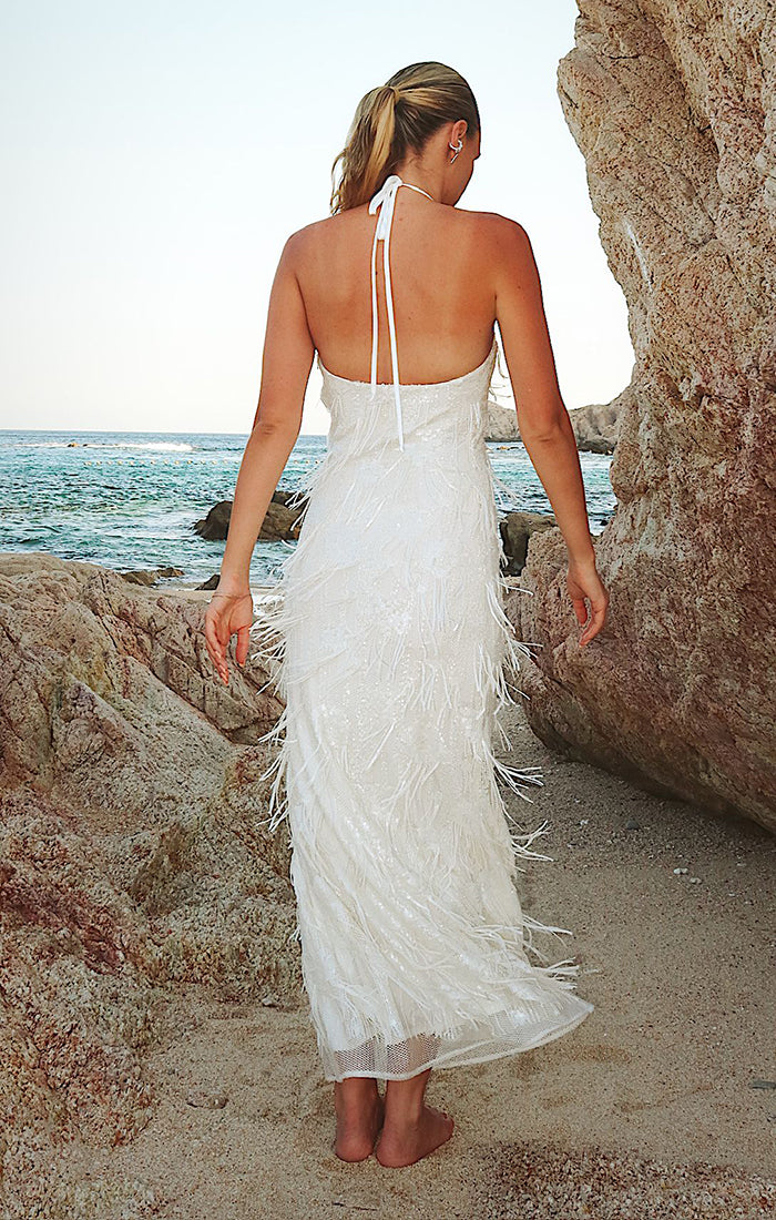 fitted lace wedding dress Julianna Maxi Dress ~ White Fringe Sequins – Show Me Your Mumu