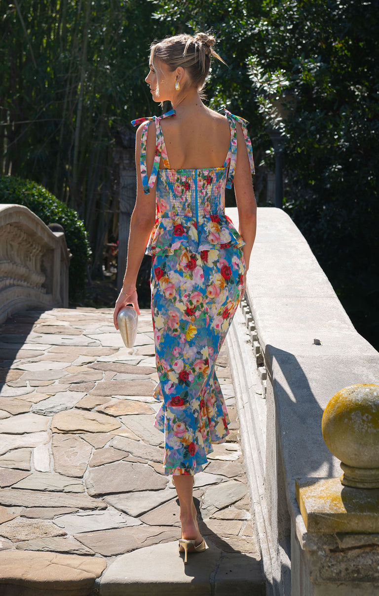 open lace back dress Pauline Peplum Dress, in Secret Garden | Show Me Your Mumu