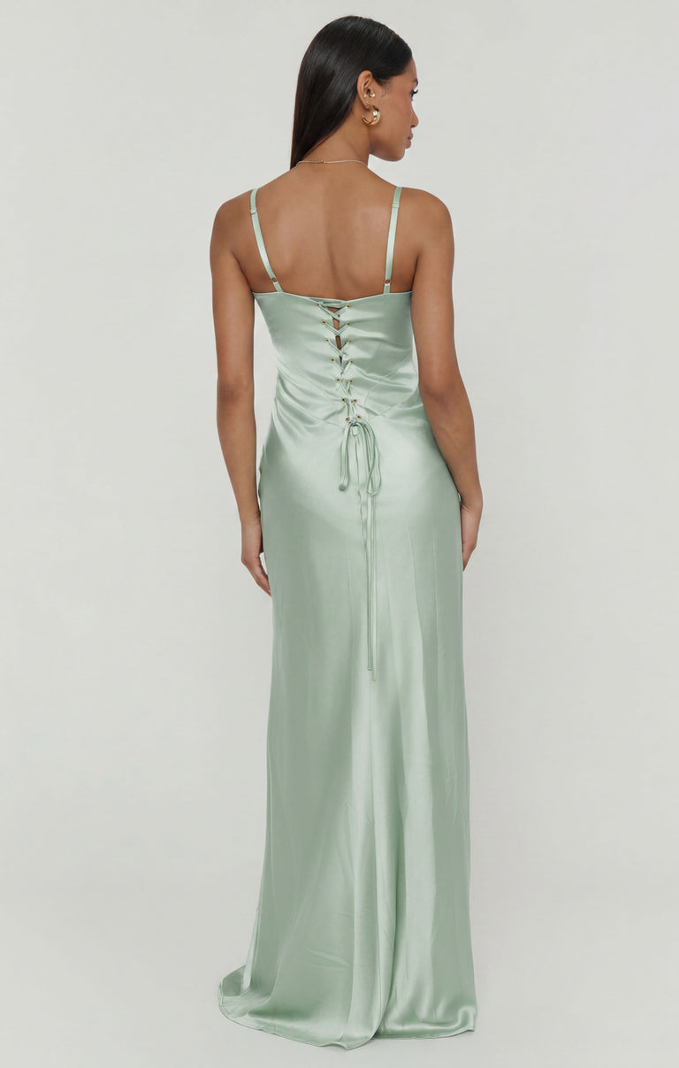pistachio green satin dress Pale Pistachio Bridesmaid Dress Matte Satin Size Medium