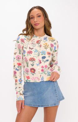 Cafe Cardigan ~ French Floral Knit