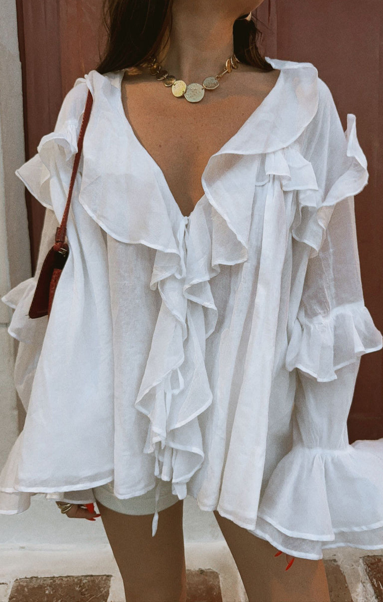 Joss Ruffle Top ~ White Voile – Show Me Your Mumu