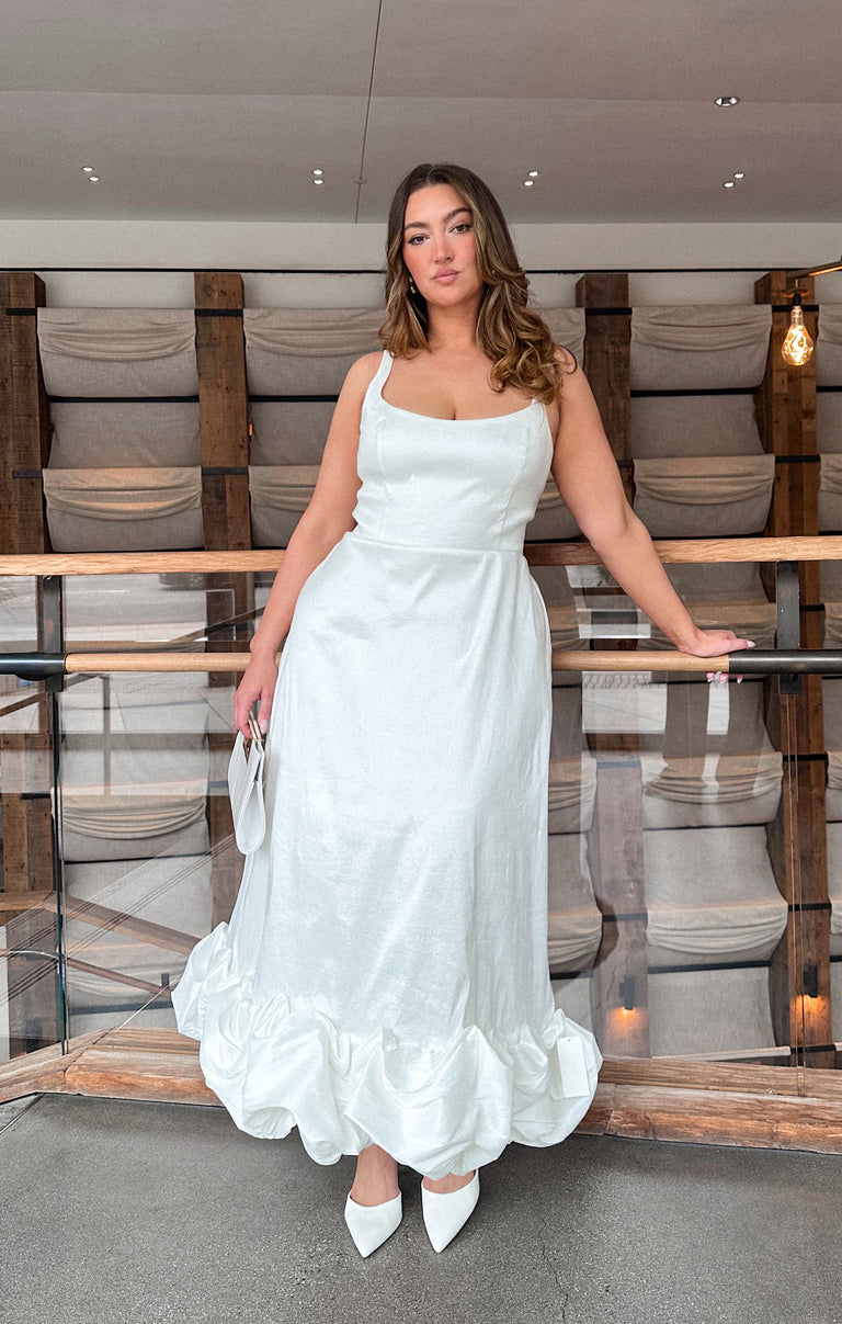 knee length dresses for ladies Jasmine Halter Midi Dress ~ Ivory Luxe Satin M main image 1