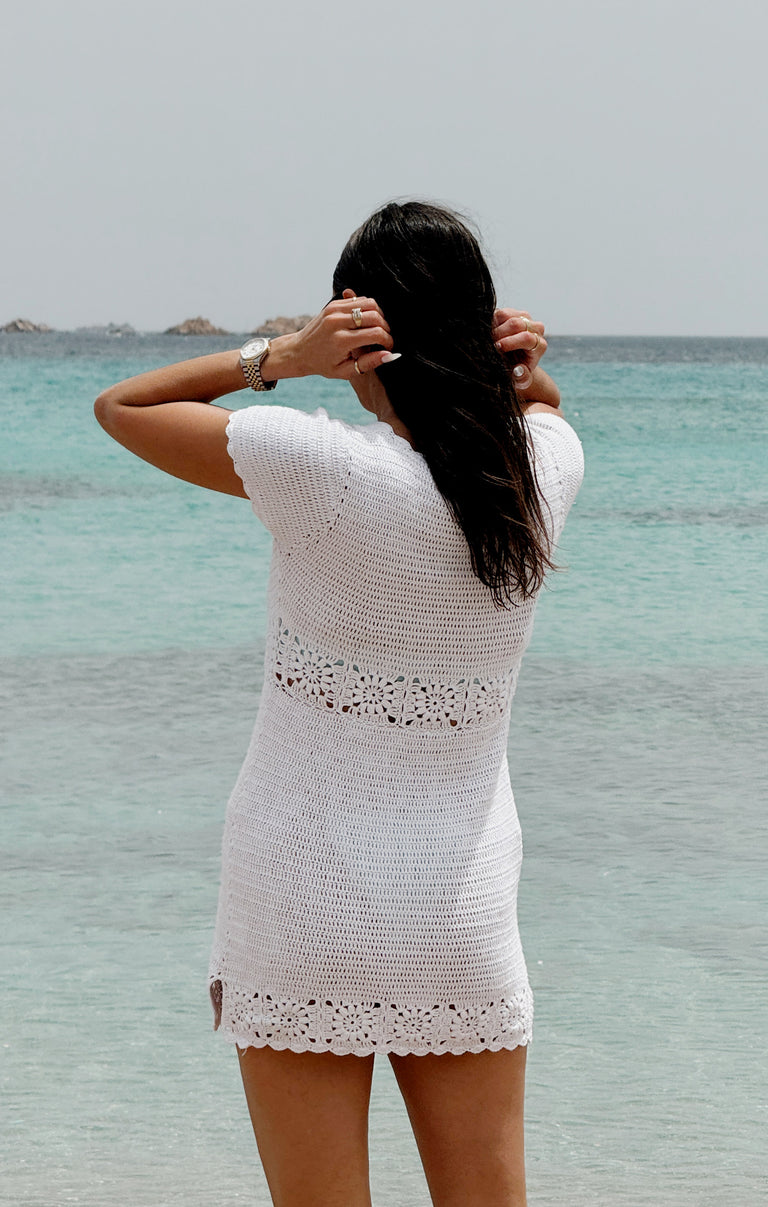 Destination Mini Dress ~ White Crochet Show Me Your Mumu Destination Mini Dress ~ White Crochet Show Me Your Mumu