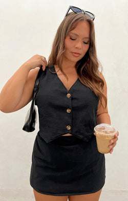 Vicky Vest Top ~ Black Denim