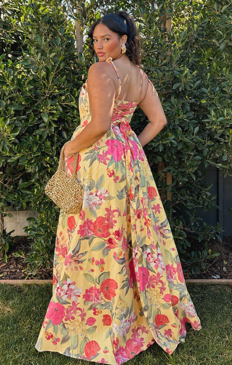 show me your mumu juliet maxi dress poshmark Dress, in Mimosa Floral Taffeta | Breathable adorned with a delicate Cora 3 Drawer Burl Color:Feathers 2