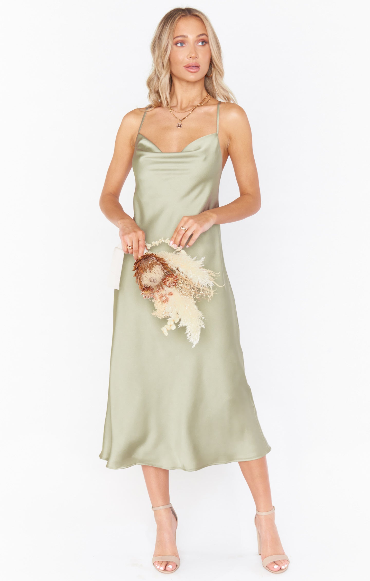 Verona Cowl Dress, in Moss Green Luxe Satin | Show Me Your Mumu