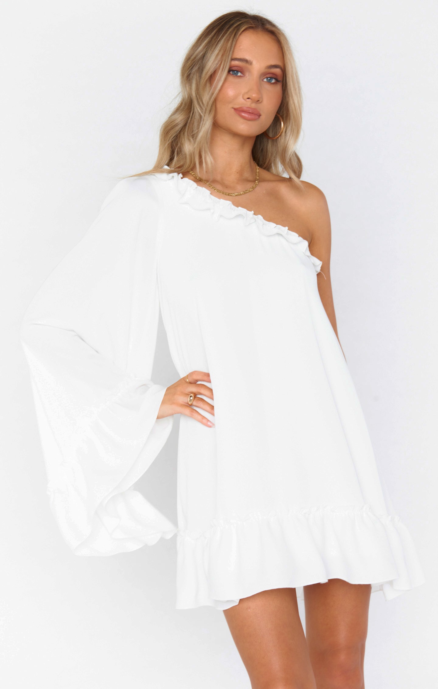 Wonder Mini Dress, in White Silky Crepe, Size: 2X
