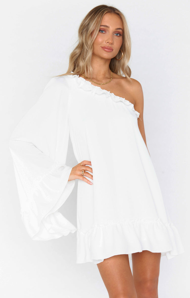 show me your mumu wonder mini dress Wonder Mini Dress, in White Silky Crepe