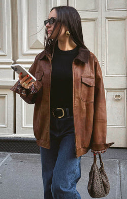 Maverick Bomber Jacket ~ Chestnut Brown Faux Leather