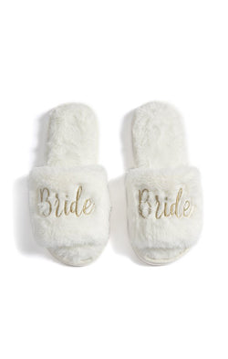 Bride Fuzzy Slippers ~ White/Gold