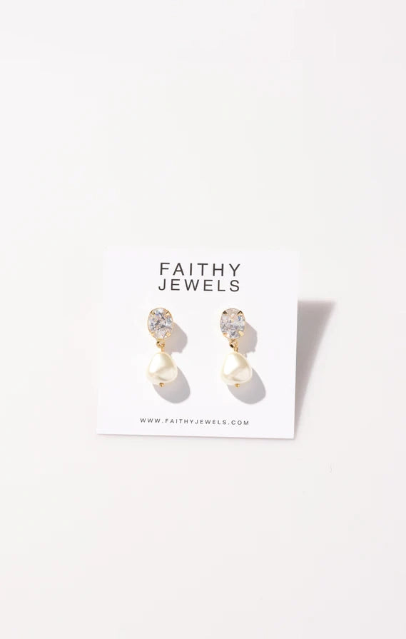 Faithy Jewels Kara Drop Earrings, in Pearl/CZ | Show Me Your Mumu