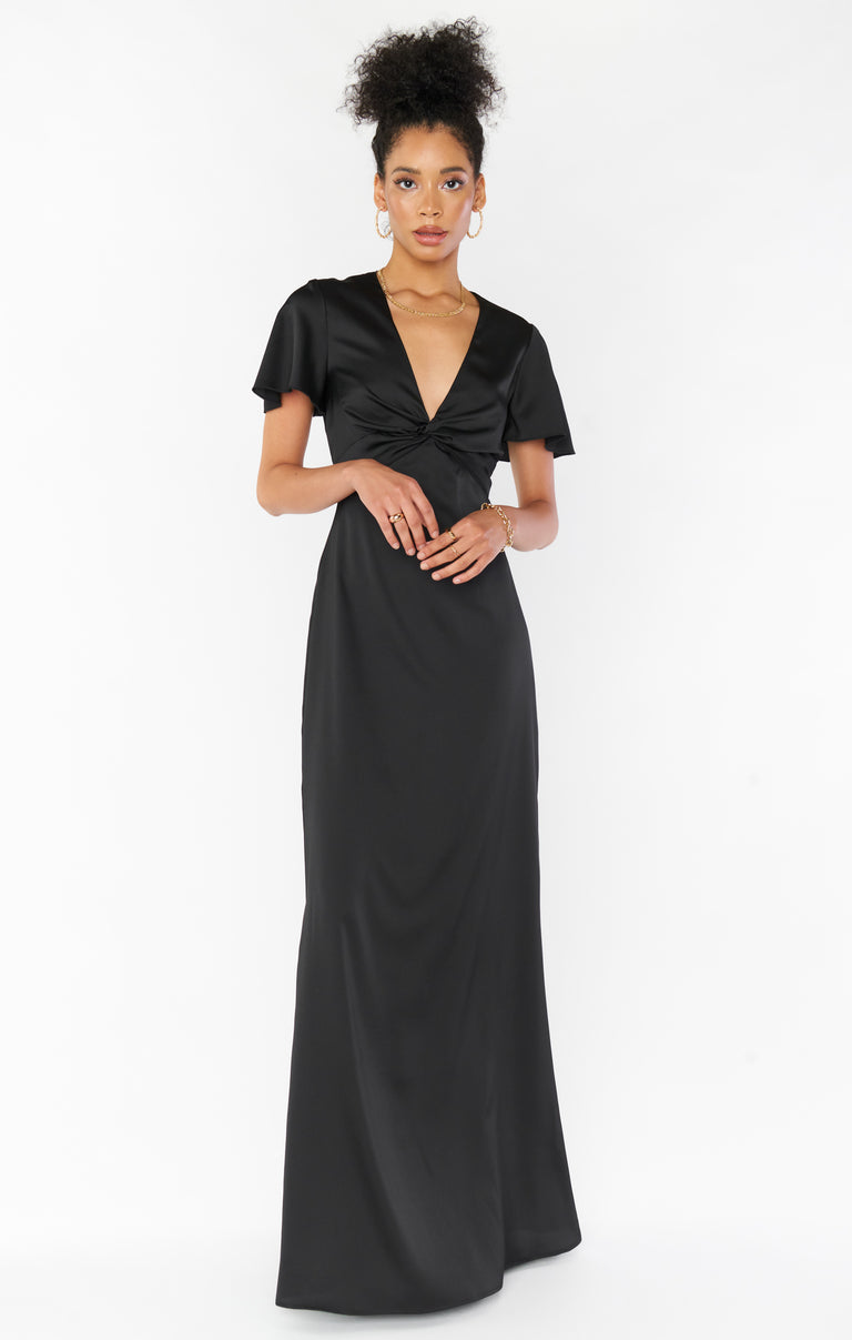 green emerald velvet dress Rome Twist Gown ~ Black Luxe Satin Xs