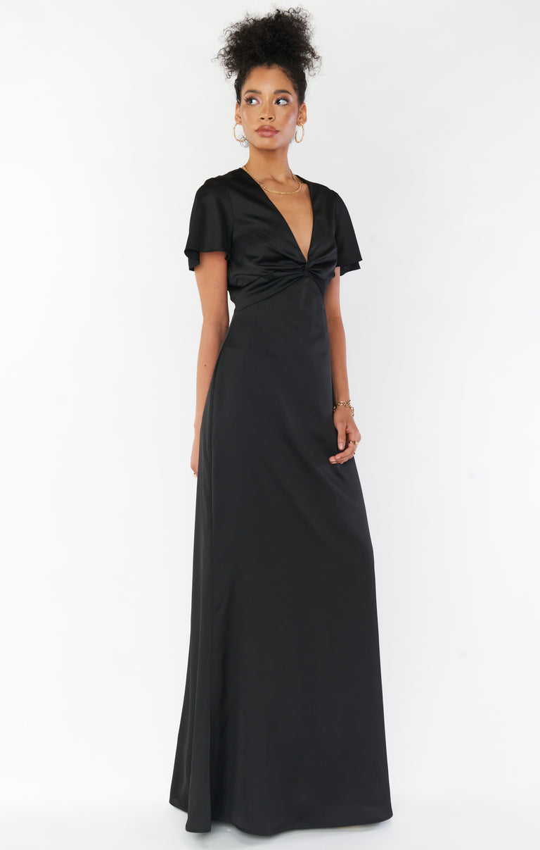 Rome Twist Gown ~ Black Luxe Satin Xs