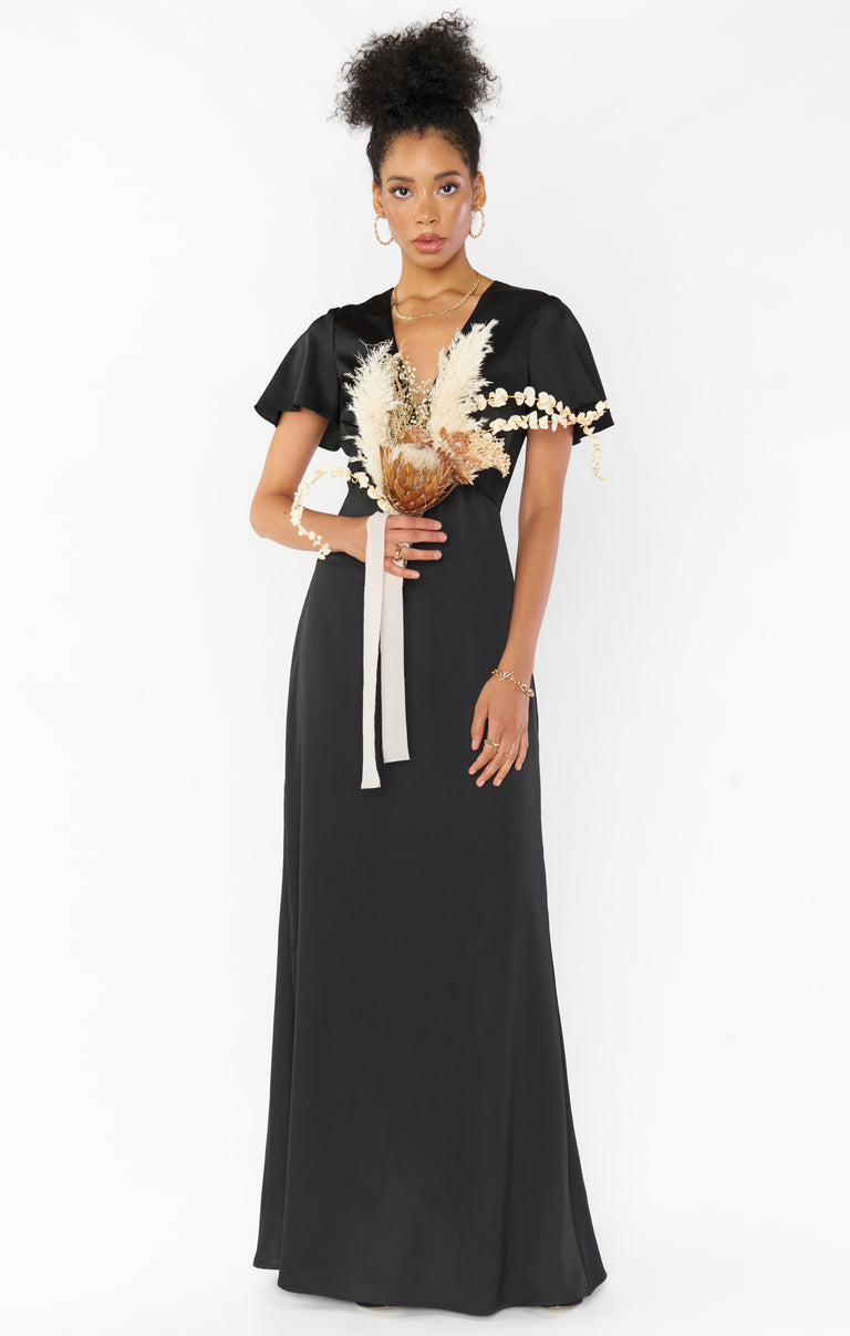 Rome Twist Gown ~ Black Luxe Satin Xs