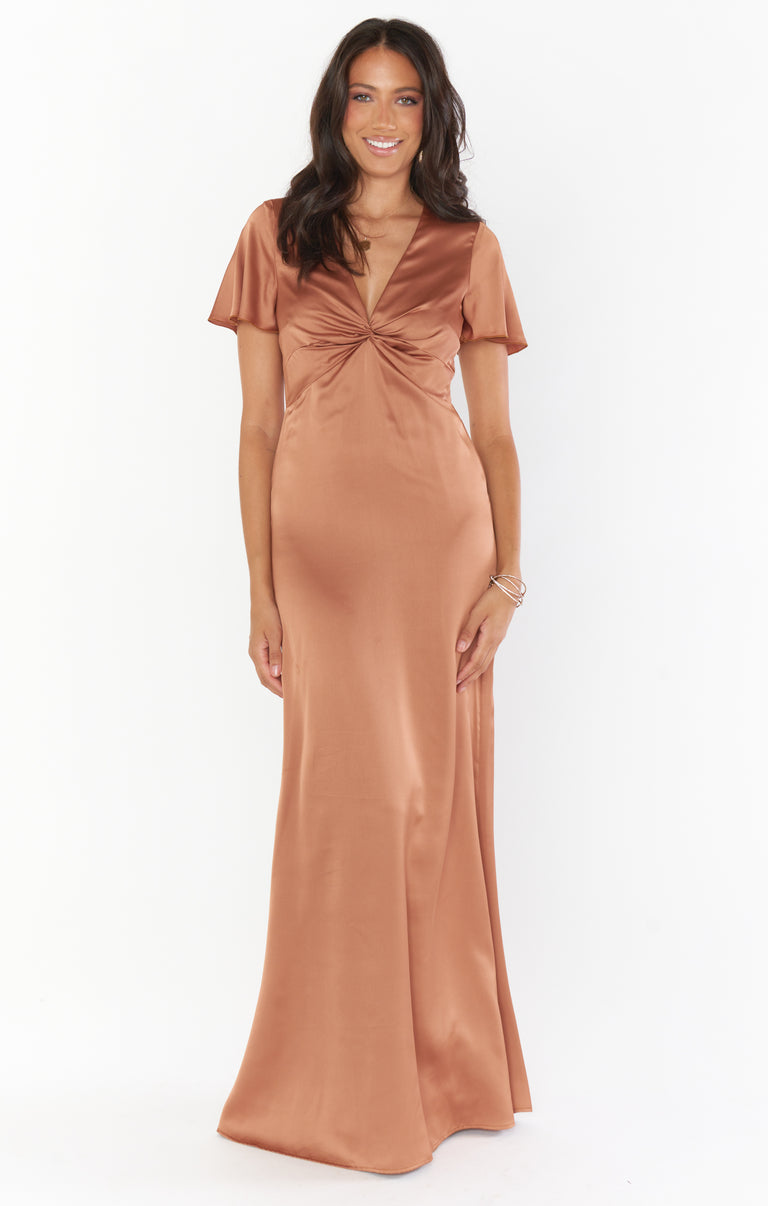 copper luxe satin bridesmaid dresses Rome Twist Gown ~ M bronze copper bridesmaid dresses