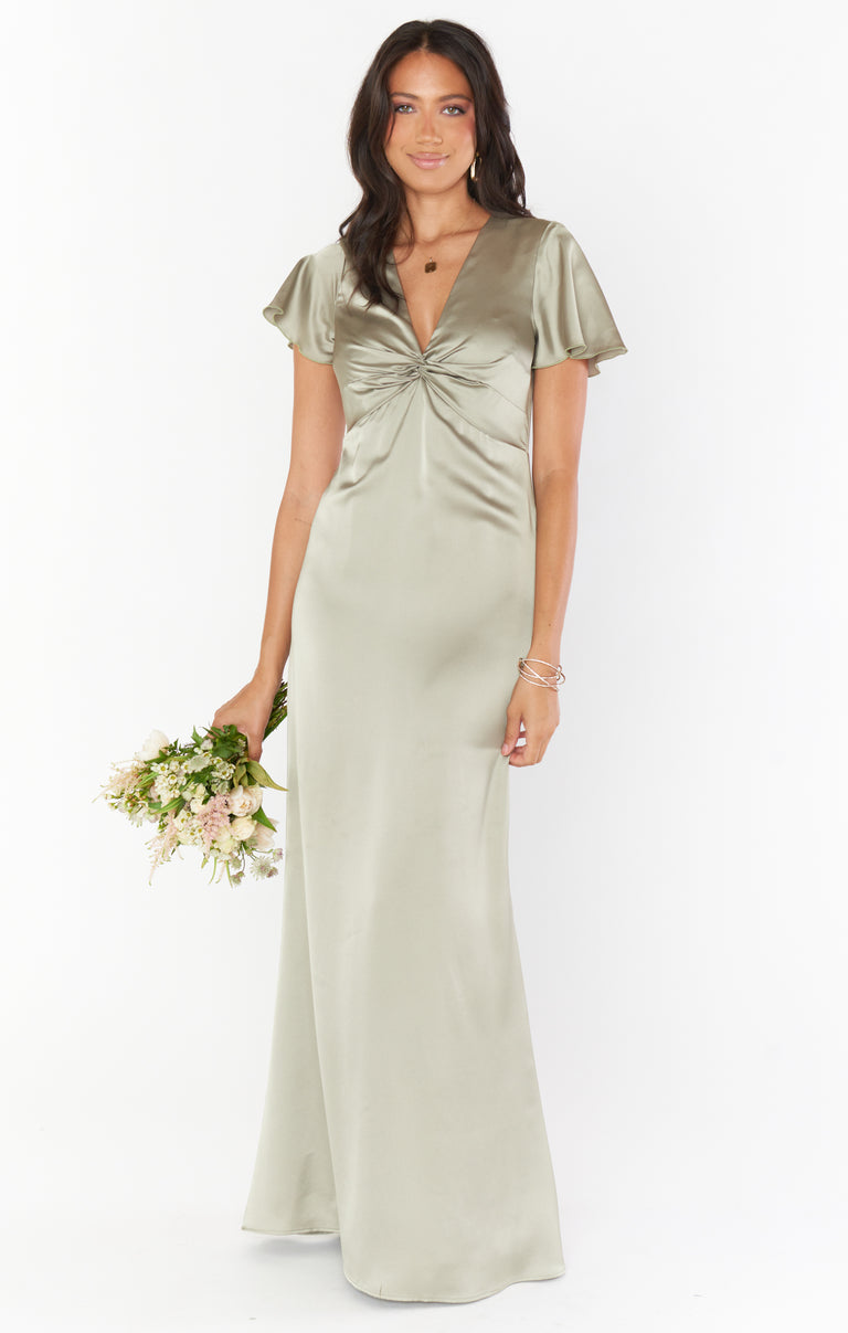 Rome Twist Gown ~ Moss Green Luxe Satin Show Me Your Mumu Rome Twist Gown ~ Moss Green Luxe Satin Show Me Your Mumu
