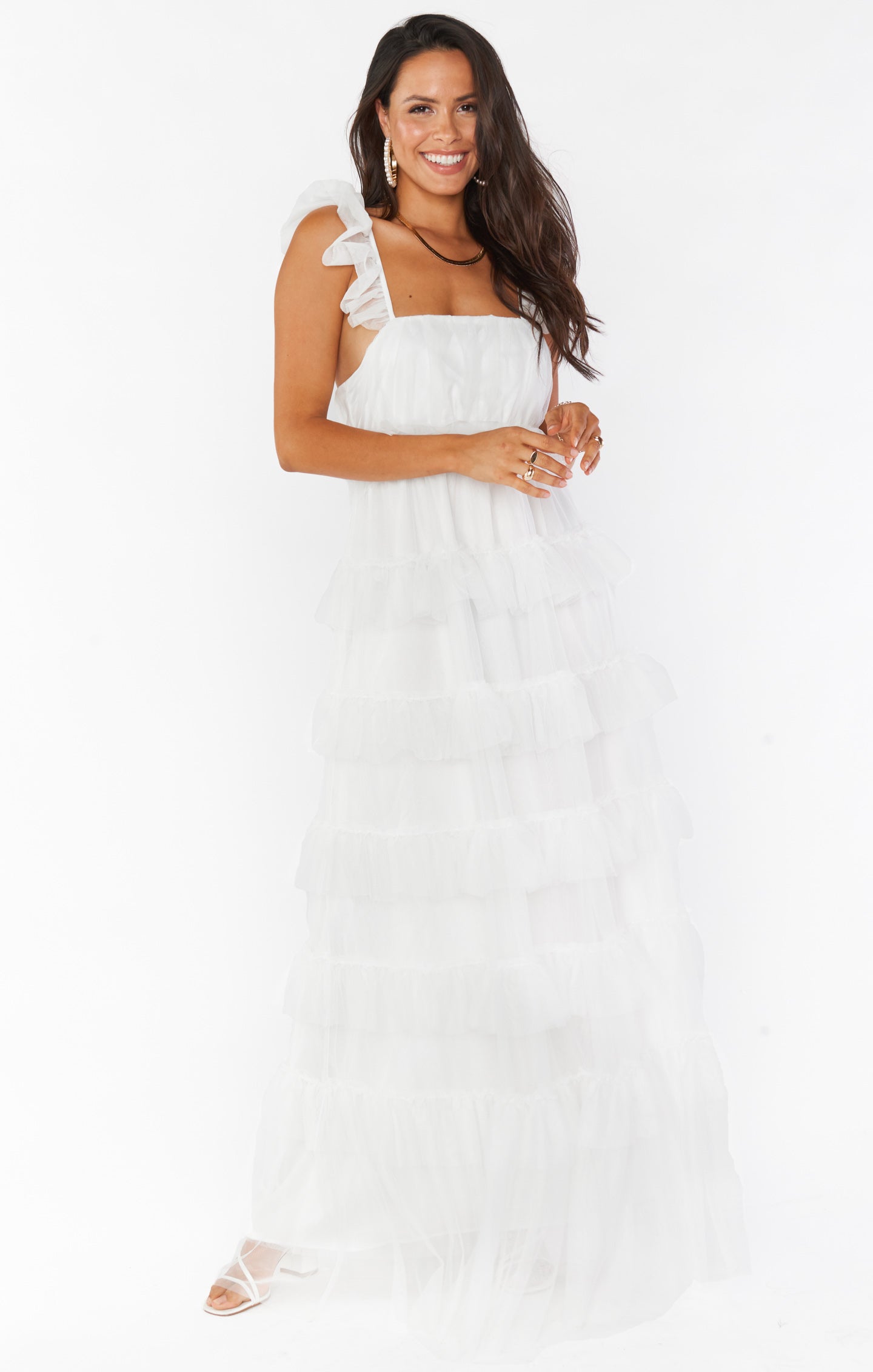 White maxi tulle dress Clearance