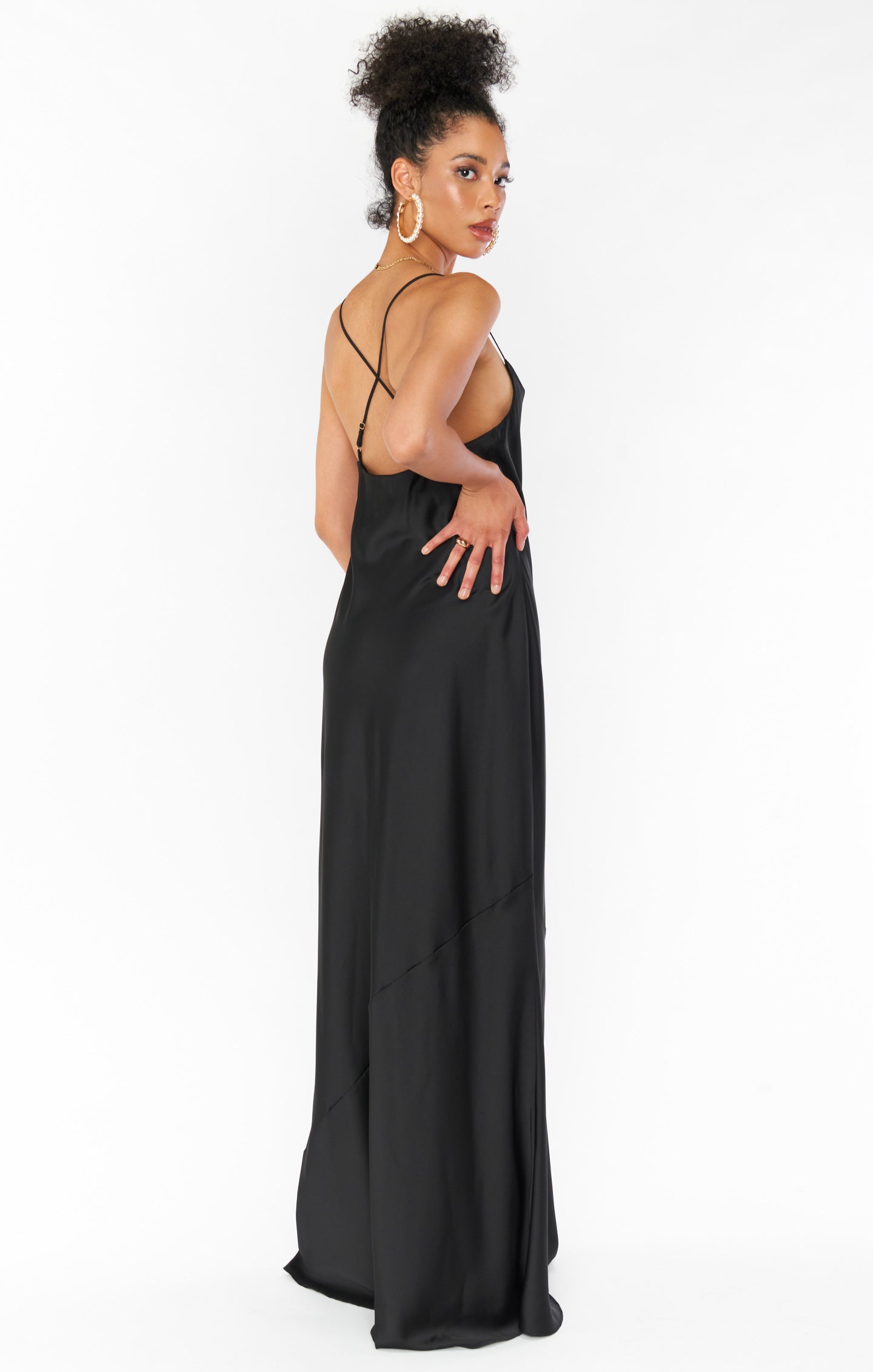 Tuscany Maxi Slip Dress ~ Black Luxe Satin