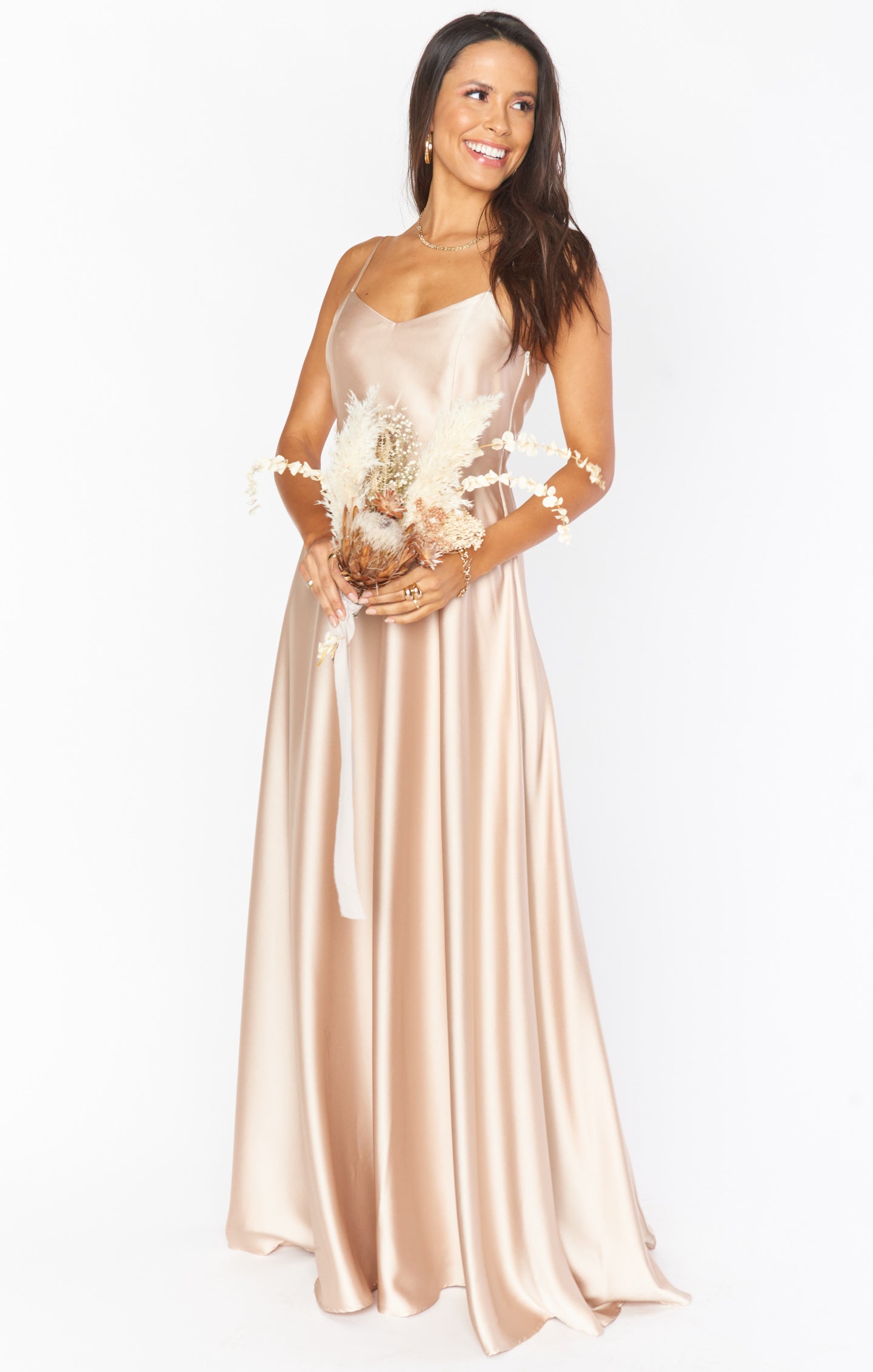 Faith Maxi Dress ~ Champagne Luxe Satin S Faith Maxi Dress ~ Champagne Luxe Satin S
