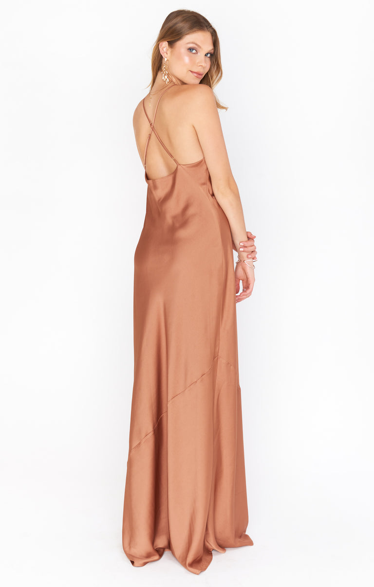 Tuscany Maxi Slip Dress ~ Copper Luxe Satin M