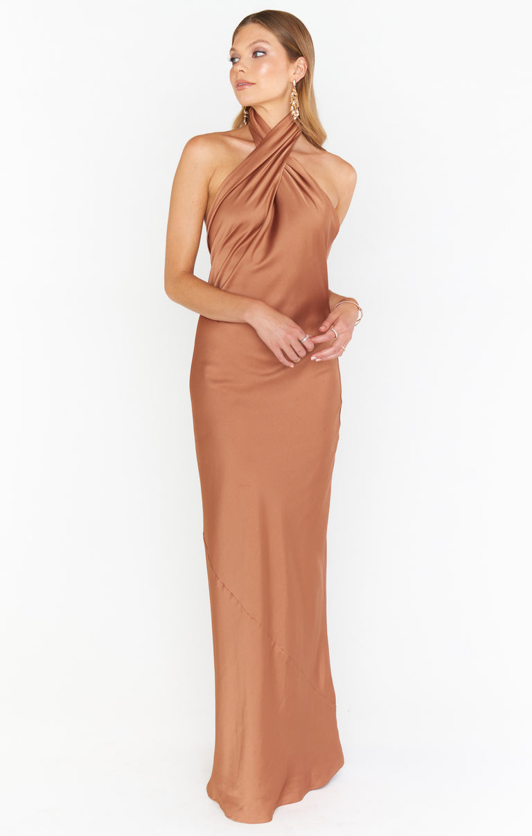 copper luxe satin bridesmaid dresses Jasmine Halter Maxi Dress ~ XL Her full A