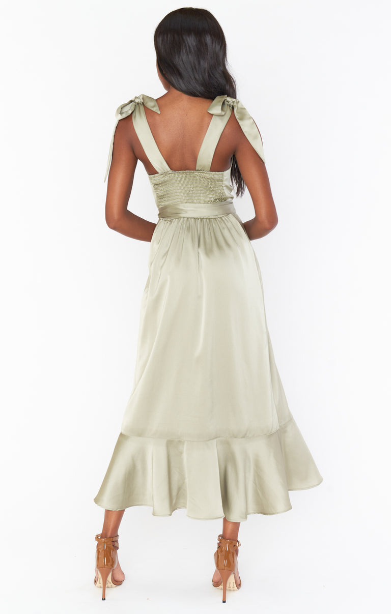 Claire Midi Dress, in Moss Green Luxe Satin, Size: Xs | Show Me Your Mumu