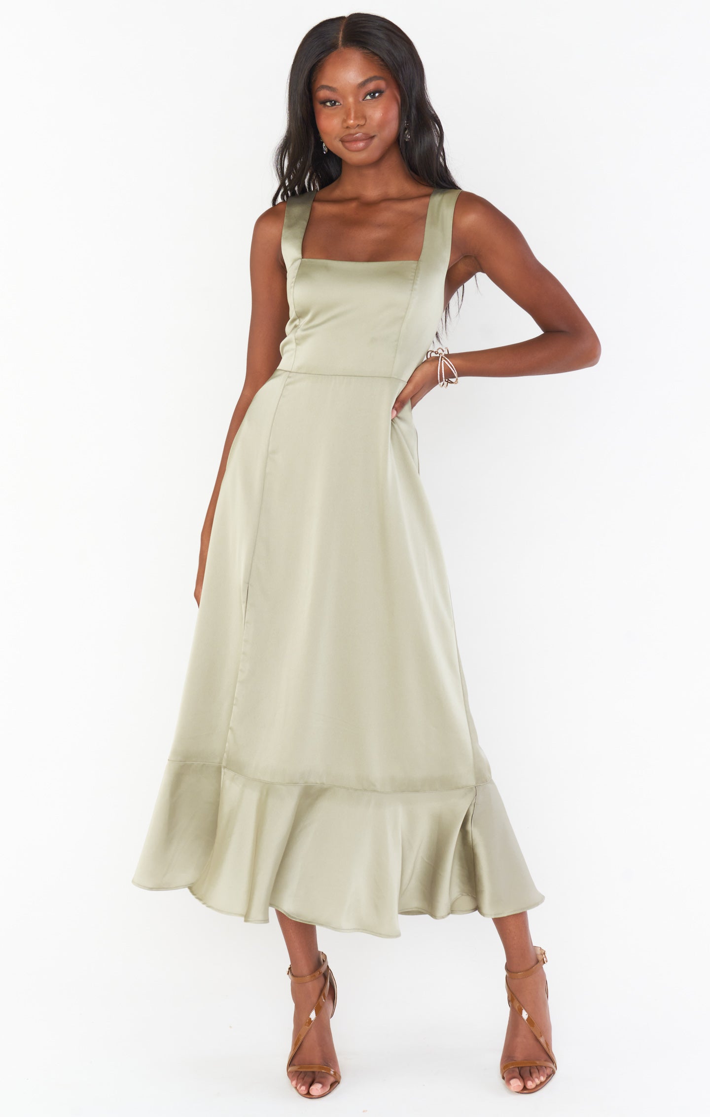 Claire Midi Dress, in Moss Green Luxe Satin, Size: Xs | Show Me Your Mumu | Bridesmaid Dresses & Wedding Attendee Dress Claire Midi Dress, in Moss Green Luxe Satin, Size: Xs | Show Me Your Mumu | Bridesmaid Dresses & Wedding Attendee Dress