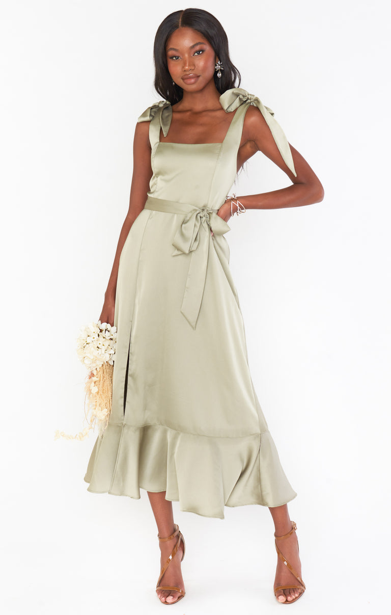 Claire Midi Dress, in Moss Green Luxe Satin, Size: Xs | Show Me Your Mumu
