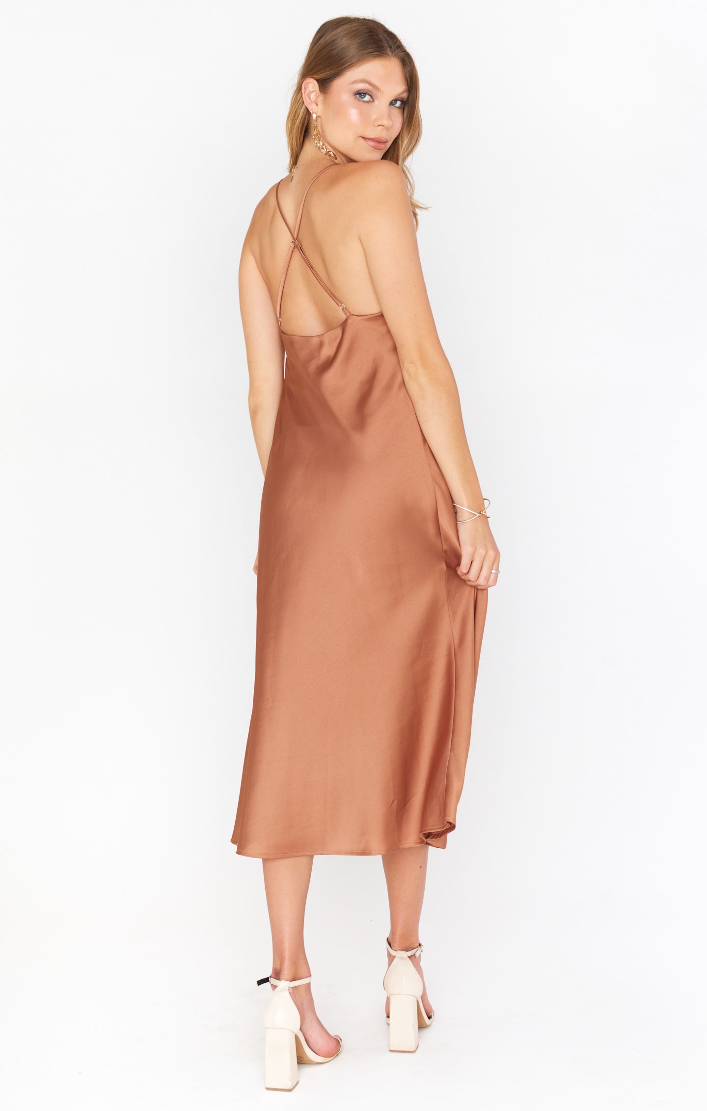 Show Me Your Mumu Verona Cowl Dress factory in Copper Luxe Satin XS