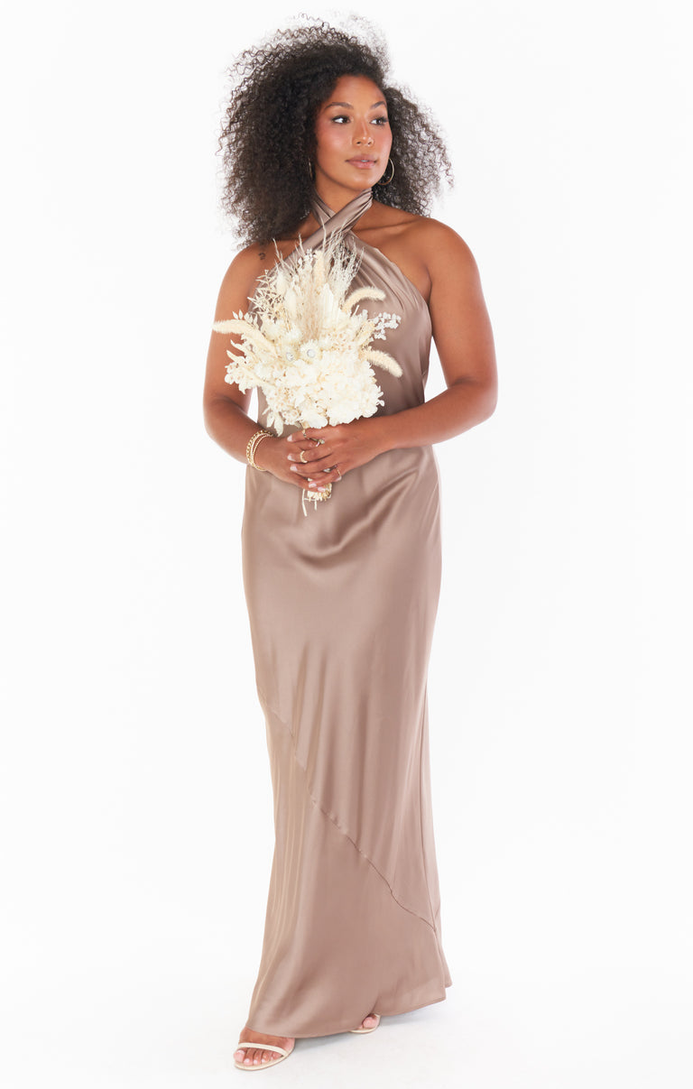 jasmine halter maxi dress Jasmine Halter Maxi Dress ~ Champagne Luxe Satin L