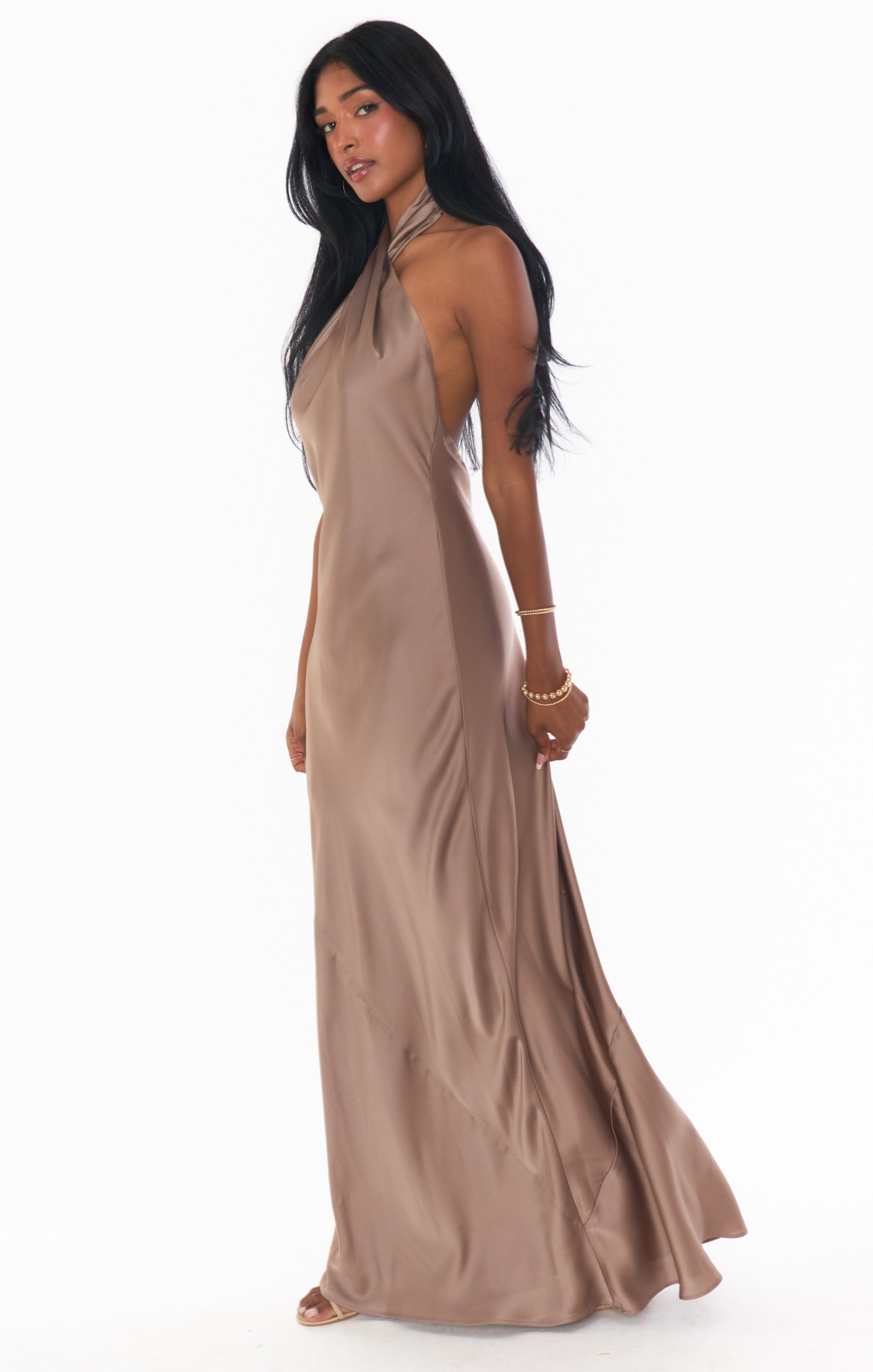 fitted lace wedding dress Jasmine Halter Midi Dress ~ Ivory Luxe Satin M main image 1