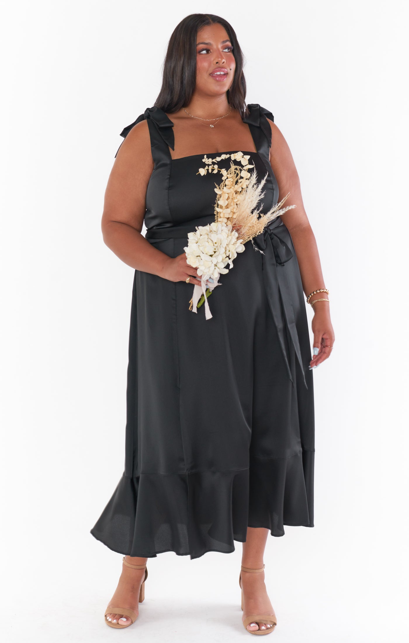 Claire Midi Dress, in Black Luxe Satin | Show Me Your Mumu