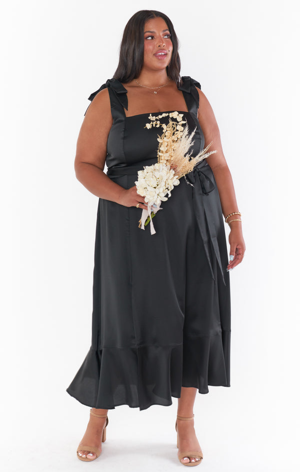 Claire Midi Dress, in Black Luxe Satin | Show Me Your Mumu | Bridesmaid Dresses & Wedding Attendee Dress Claire Midi Dress, in Black Luxe Satin | Show Me Your Mumu | Bridesmaid Dresses & Wedding Attendee Dress