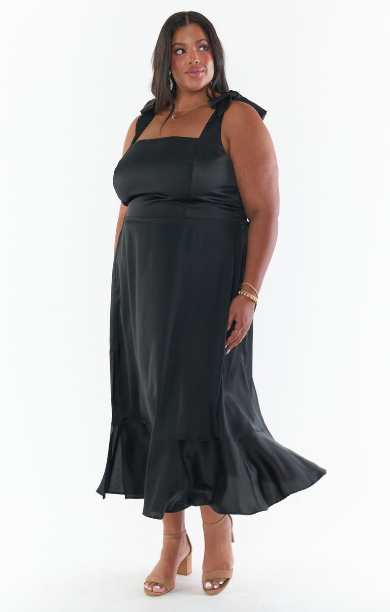 Claire Midi Dress ~ Black Luxe Satin – Show Me Your Mumu