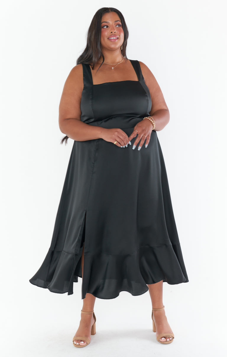 Claire Midi Dress, in Black Luxe Satin | Show Me Your Mumu