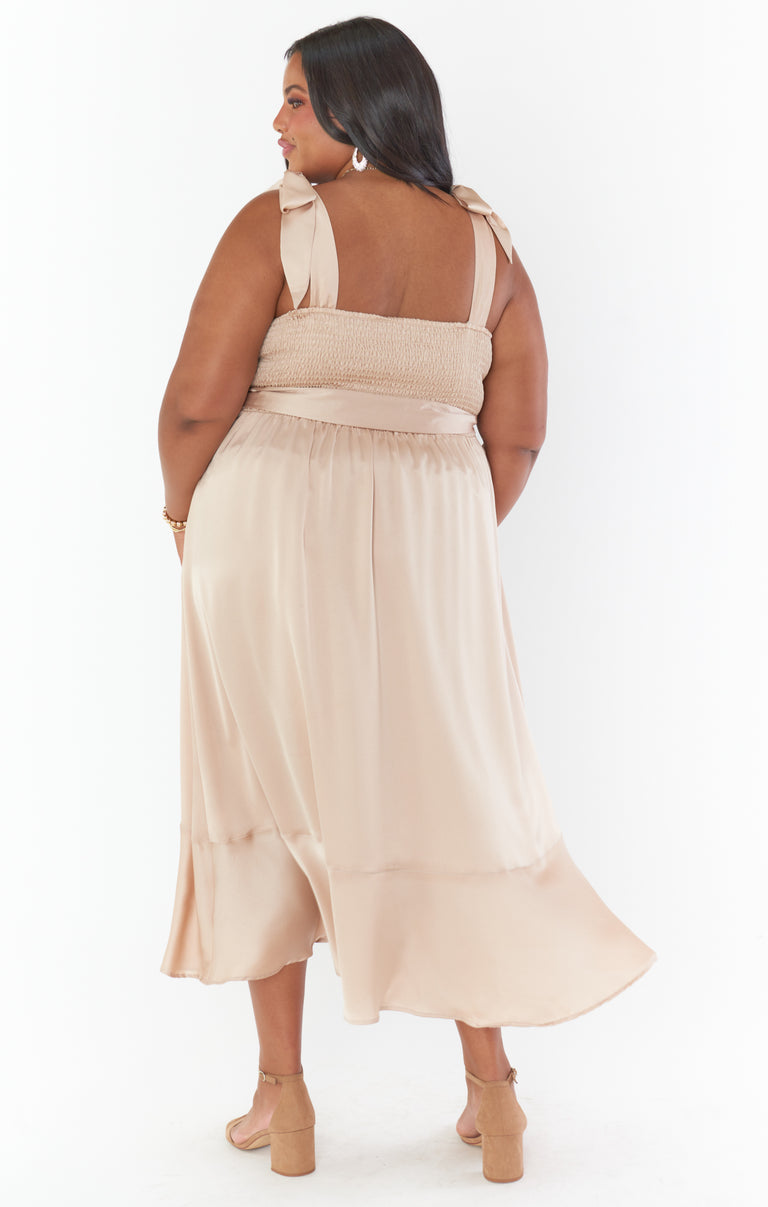 Claire Midi Dress ~ Champagne Luxe Satin XXL Claire Midi Dress ~ Champagne Luxe Satin XXL