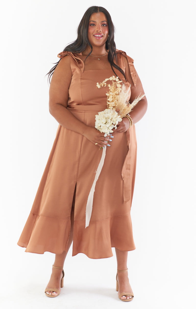 copper bridesmaid dresses plus size Ever-Pretty Satin Empire Waist Maxi Summer Formal Wedding Guest Dress with Pockets