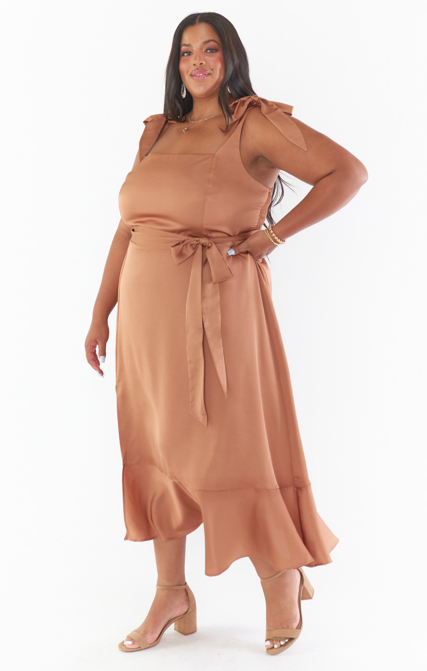 claire midi dress champagne luxe satin Show Me Your Mumu Claire Midi Dress Champagne Luxe Satin M