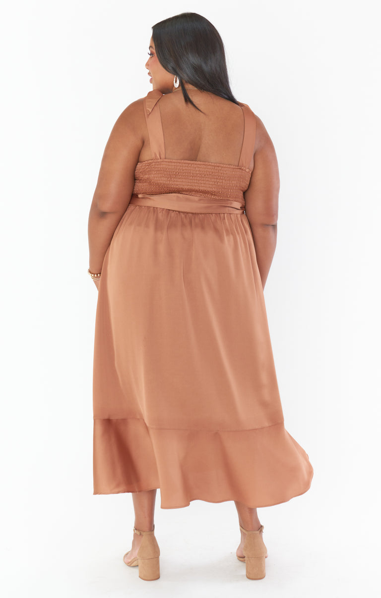 Claire Midi Dress, in Copper Luxe Satin | Show Me Your Mumu | Bridesmaid Dresses & Wedding Attendee Dress