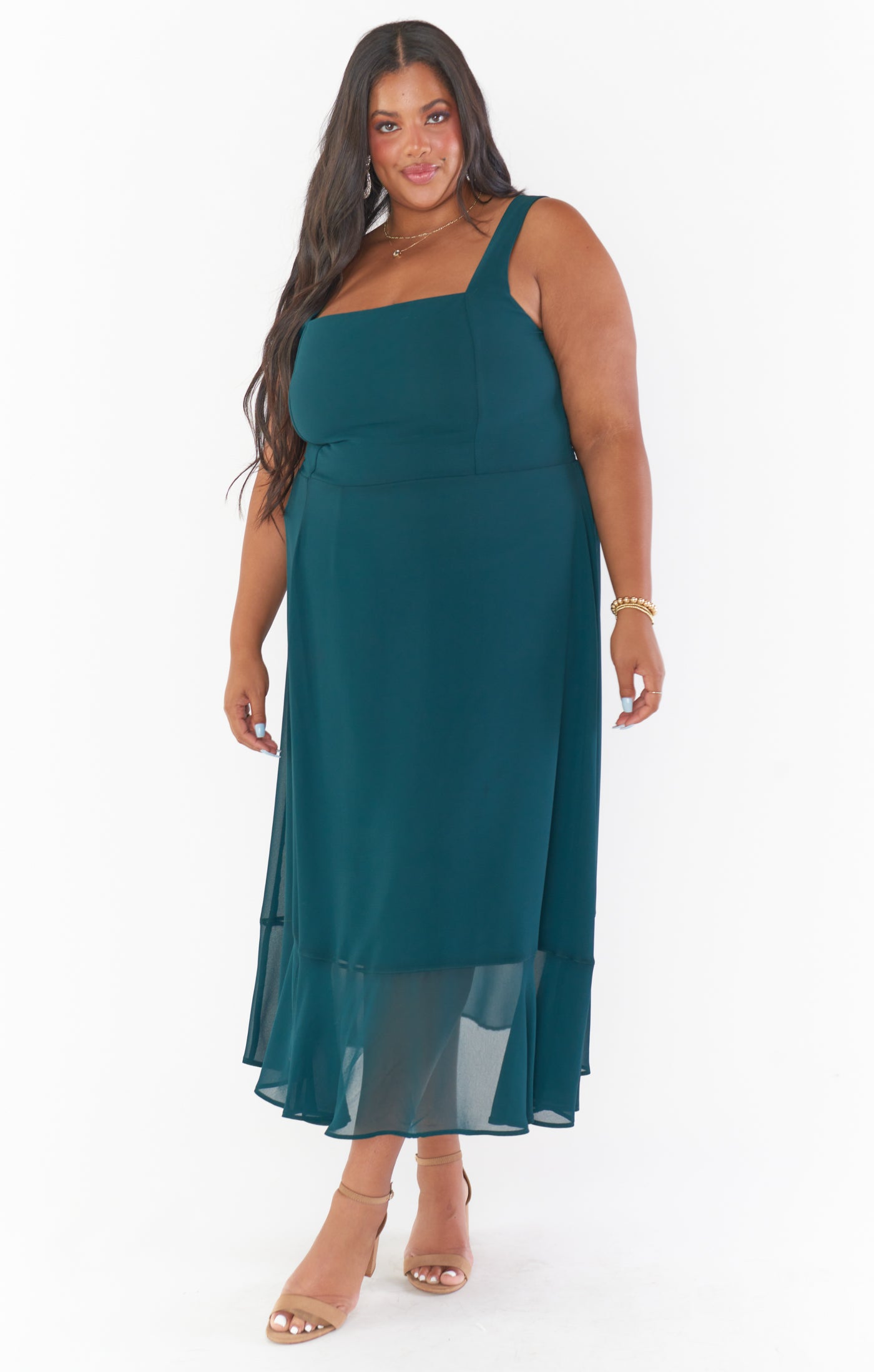 Show Me Your Mumu factory Claire Midi Dress in Emerald Chiffon L