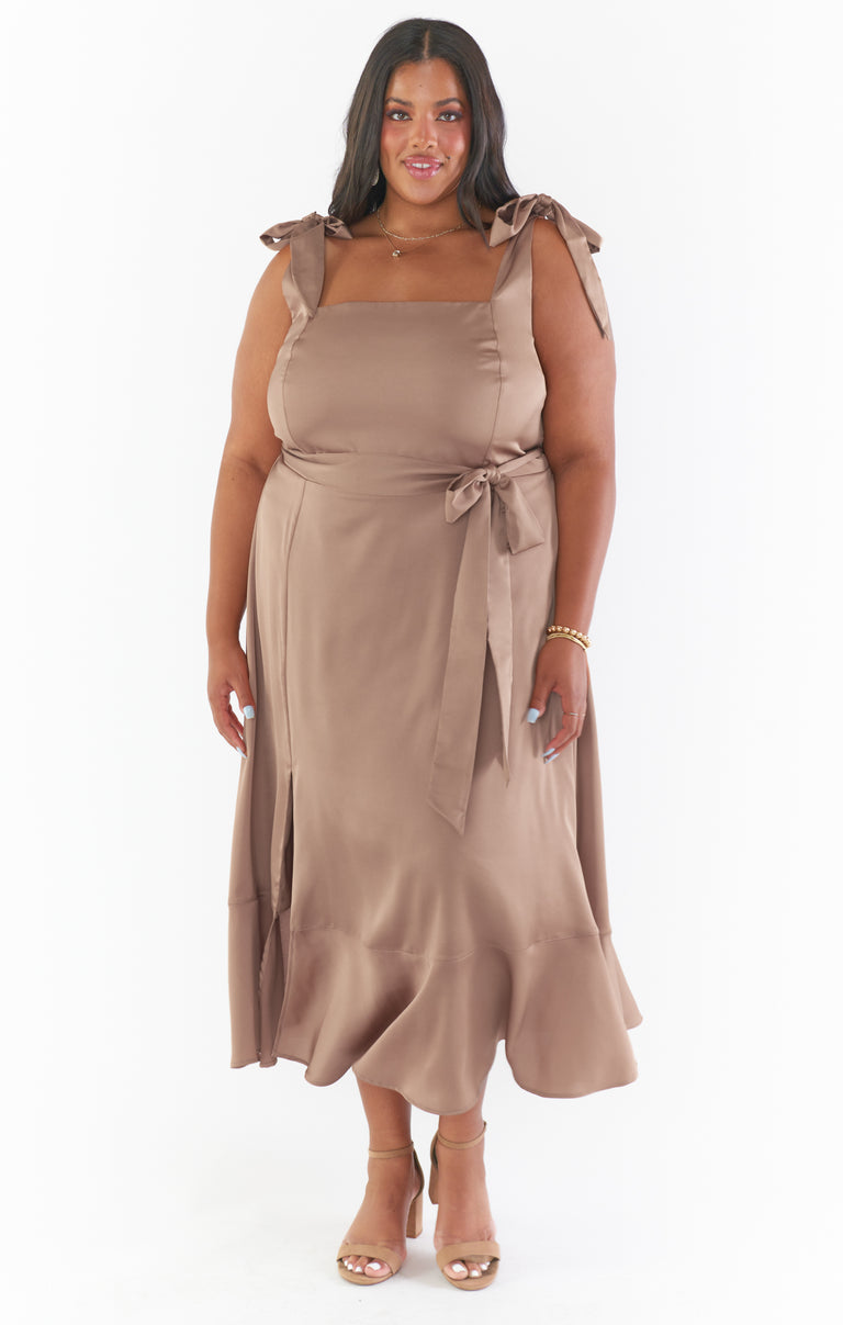Claire Midi Dress ~ Dune Luxe Satin – Show Me Your Mumu