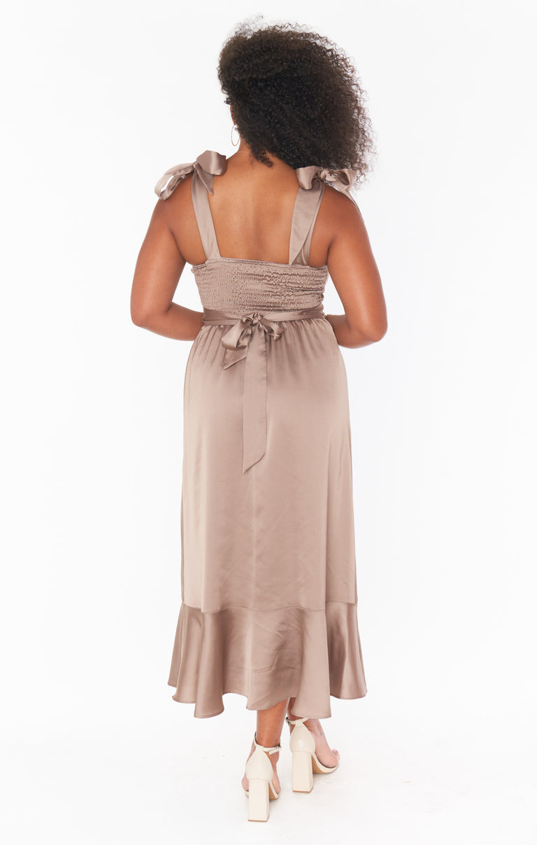 green emerald velvet dress Claire Midi Dress ~ Dune Luxe Satin – Show Me Your Mumu